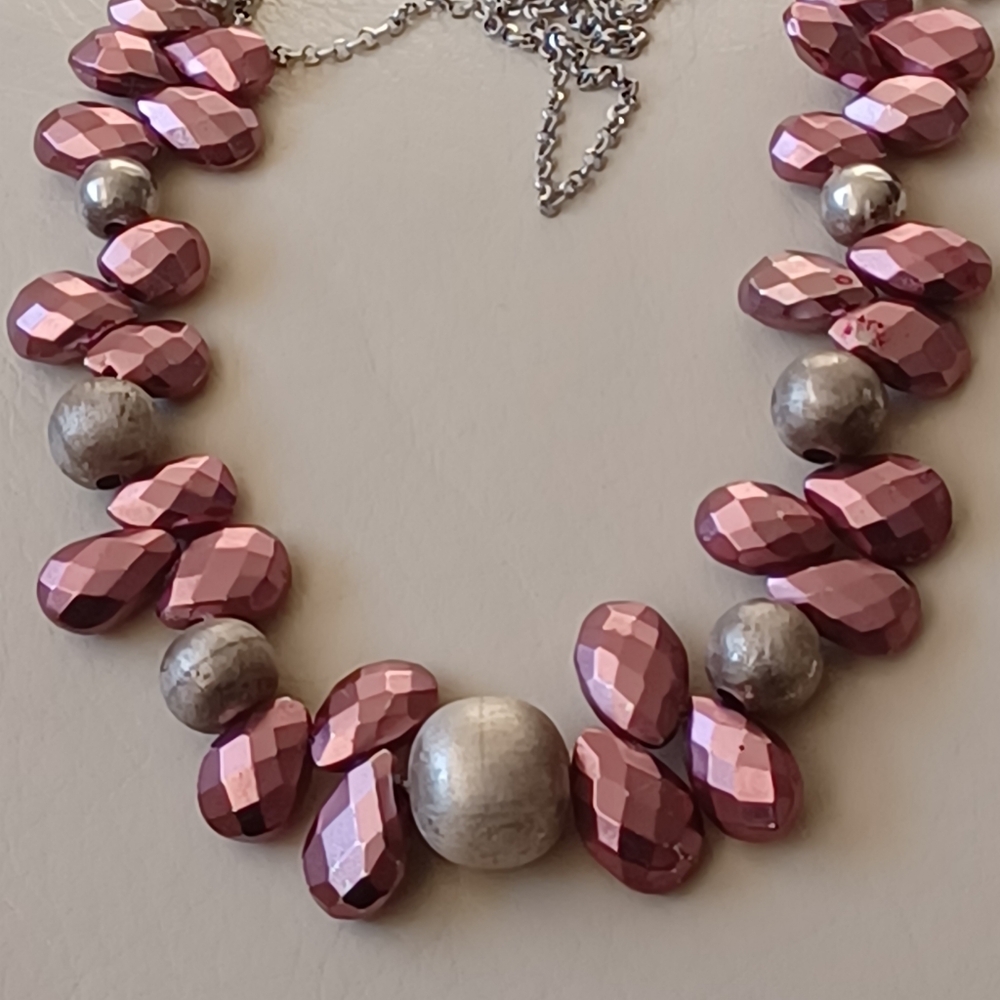 Delicate Pink Metallic Pyrite  And Matte Sterling Silver 925 Neclase